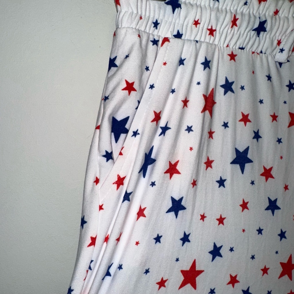 Women's Love Streak Jogger Pants Size M White Red Blue Stars Stars Loungewear - Picture 4 of 8